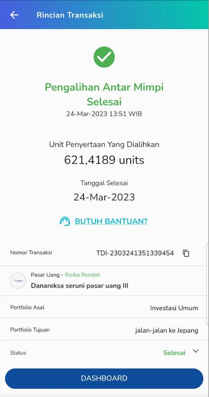 pengalihan portofolio investasi ke tanam mimpi berhasil