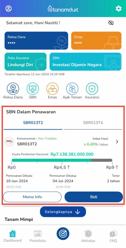 cara hitung simulasi keuntungan sbn di aplikasi tanamduit