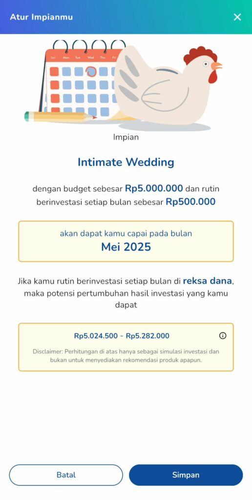 perhitungan biaya nikah sederhana 5 juta pakai fitur Tanam Mimpi tanamduit